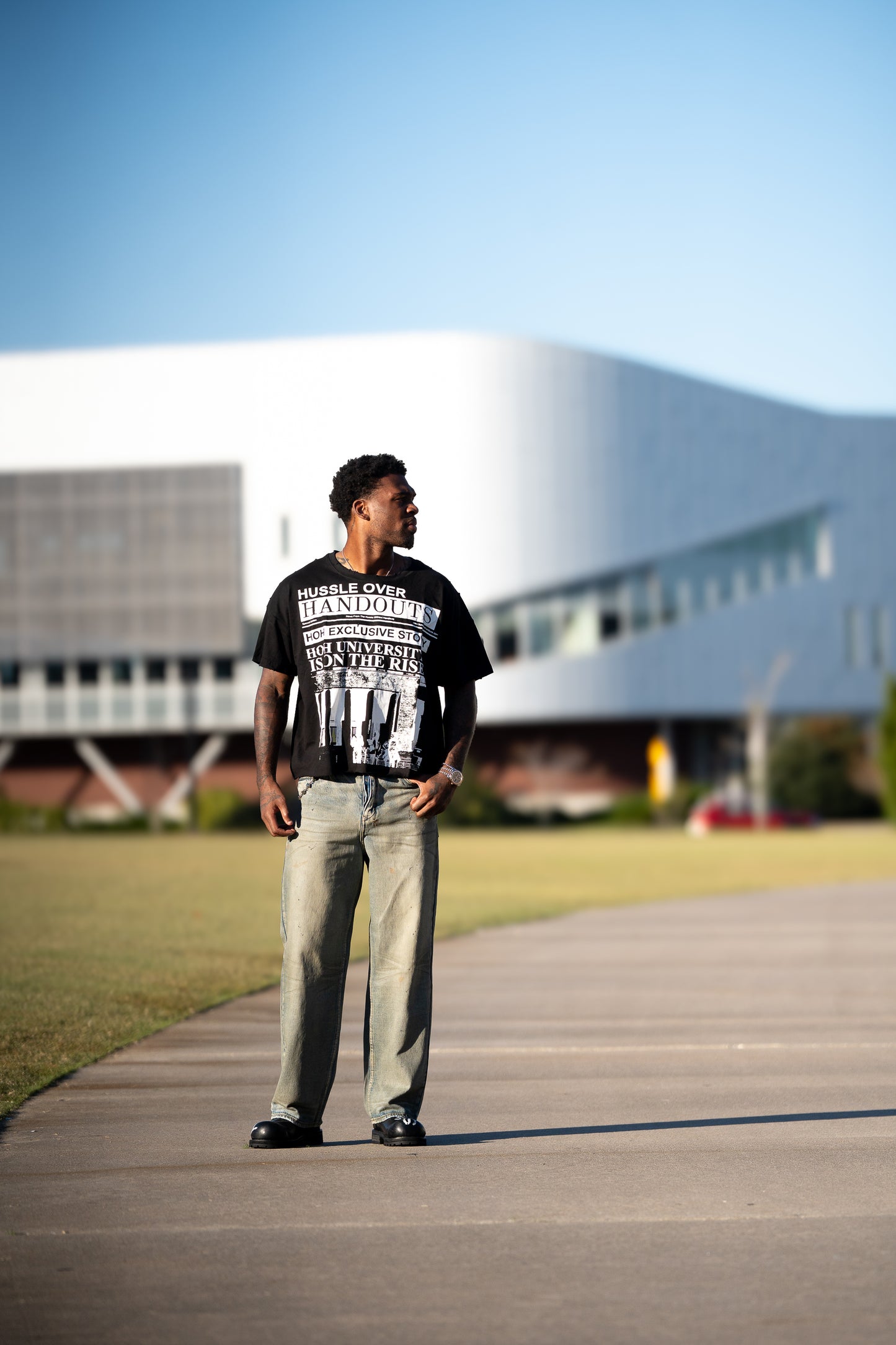 Distressed "HOH UNIVERSITY" Cropped Tee (BLACK)